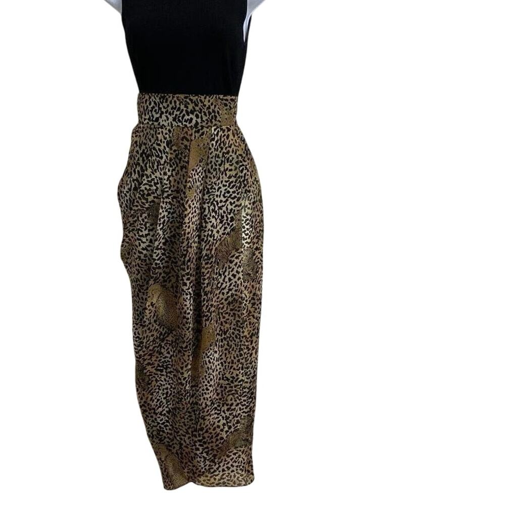 Vtg Leapord Print Pencil Skirt Pleated Tan/Blk “Lorrie Kabala Details" women S/M